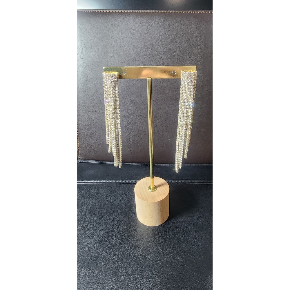 Gold Rhinestone Waterfall Fringe Earrings Tiered Tassel Statement
